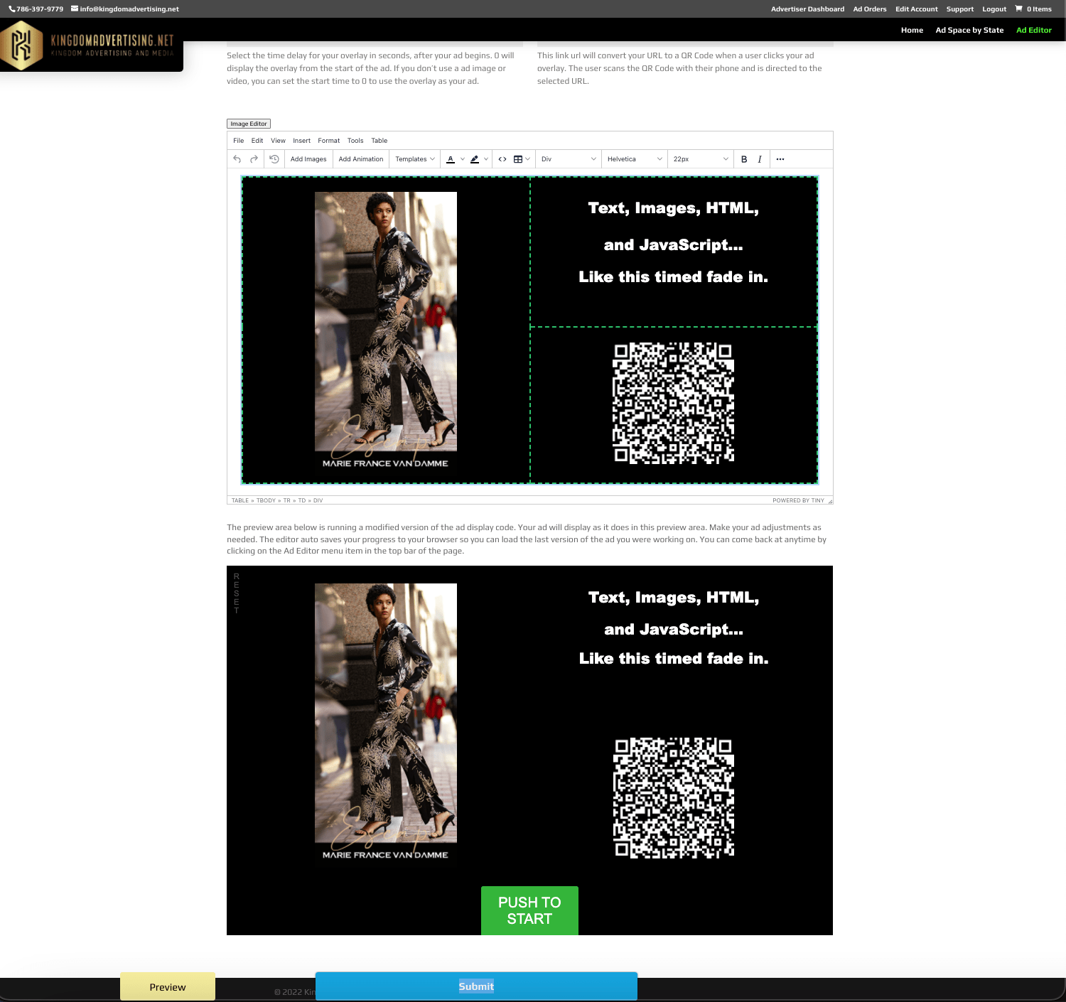 Ad builder WWS Ad Editing Dashboard